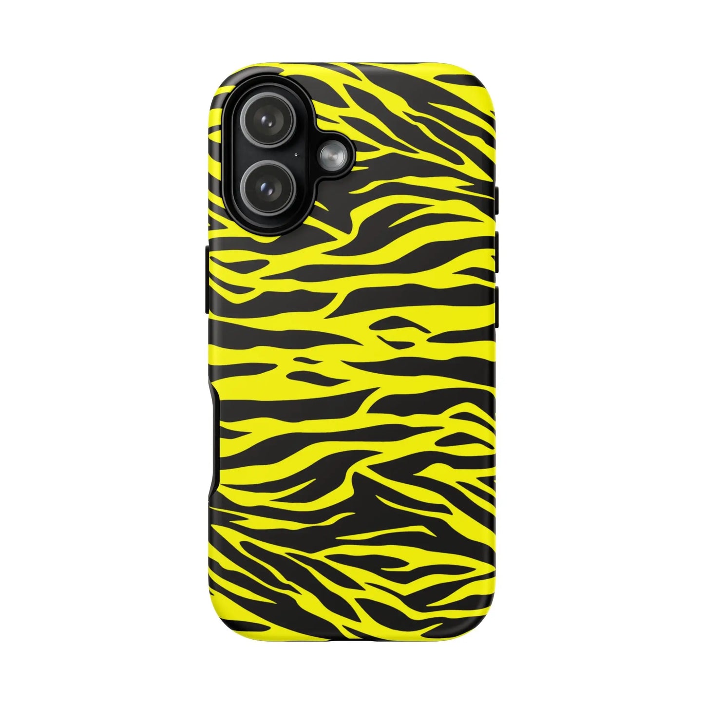 Yellow wild tiger phone case cover showing back side with vibrant yellow and black wild tiger print pattern