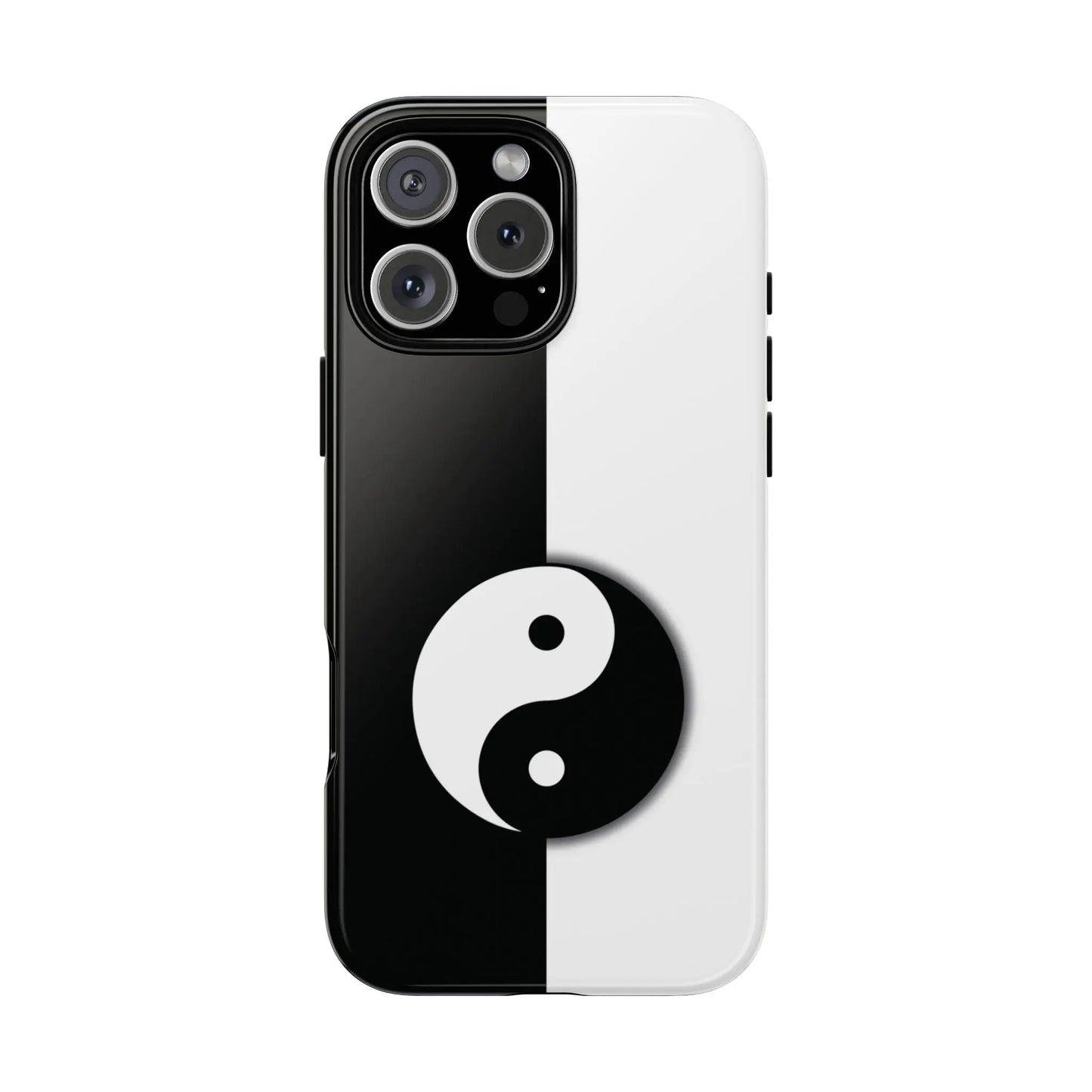 Glossy yin yang black and white phone case back view designed for tough protective use