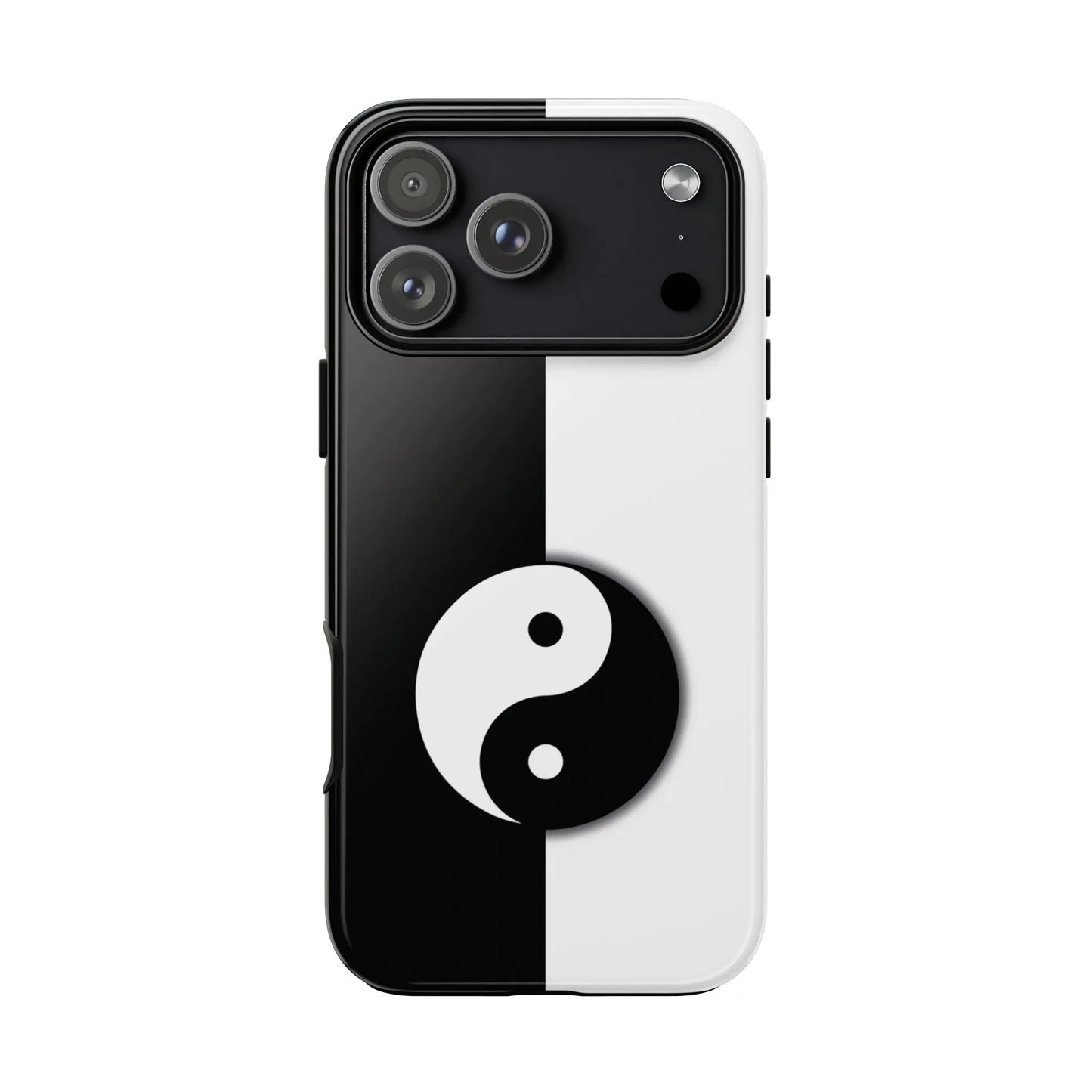 Back side of a sleek glossy yin yang black and white phone case for tough cases with durable protective design